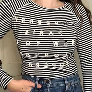 SUPERDRY striped monochrome long sleeve shirt with 3D embroidery